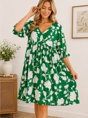 Pink Daisy Green White Floral Babydoll Dress XL